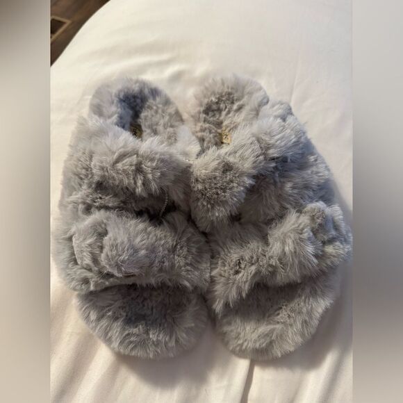 NEW FREE PEOPLE MOVIE NIGHT DOUBLE BUCKLE FURRY SLIPPERS BLUE GREY 37 - Picture 3 of 6